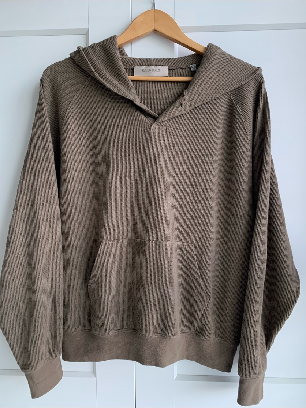 Essentials Fear of God Hooded Waffle Knit Pullover - Taupe size 14/16 or L - Picture 3 of 8